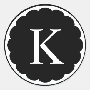 Witte cirkel scallop ingelijst monogram ronde sticker