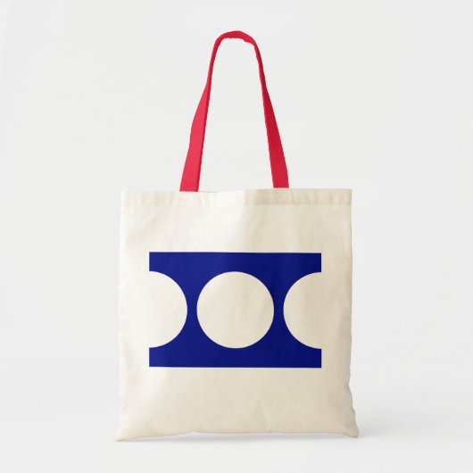 Witte cirkels op blauw tote bag (Voorkant)