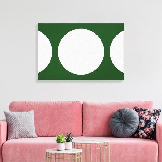 Witte cirkels op groen canvas afdruk (Insitu (Woonkamer))