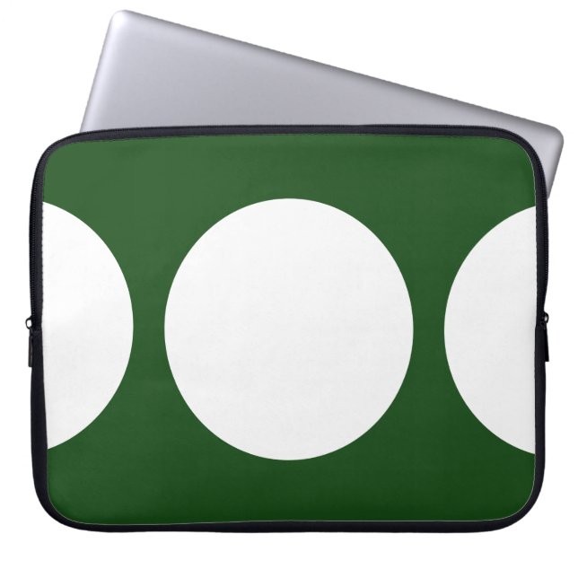 Witte cirkels op groen laptop sleeve (Voorkant)