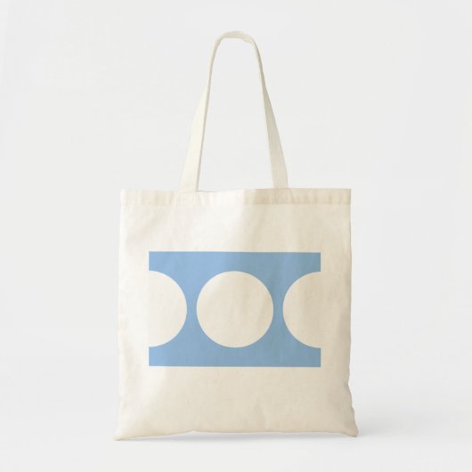 Witte cirkels op lichtblauw tote bag (Voorkant)