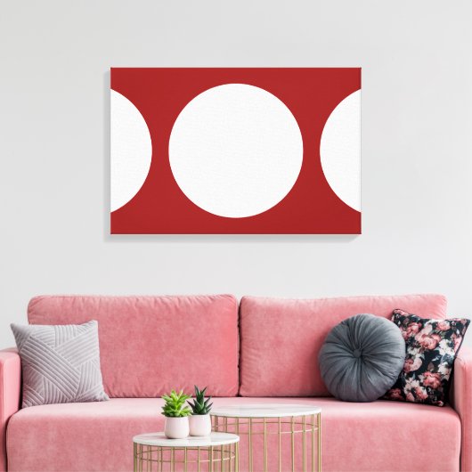 Witte cirkels op rood canvas afdruk (Insitu (Woonkamer))