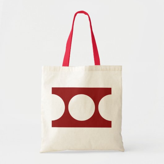 Witte cirkels op rood tote bag (Voorkant)