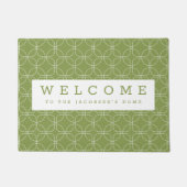 Witte Cirkels Vierkantjes Groen Gepersonaliseerd W Deurmat (Voorkant)