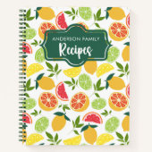 Witte Citrus citroen Sinaasappel Patroon Familie R Notitieboek (Voorkant)