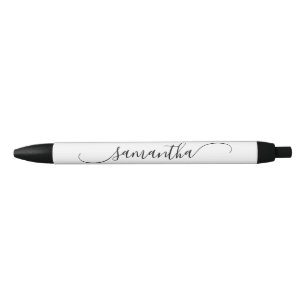 Witte Classy Curved Swash Handtekening Naam Zwarte Inkt Pen