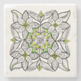 Witte Clematis Abstract met de Hand Getekende Dood Stenen Onderzetter