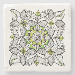 Witte Clematis Abstract met de Hand Getekende Dood Stenen Onderzetter