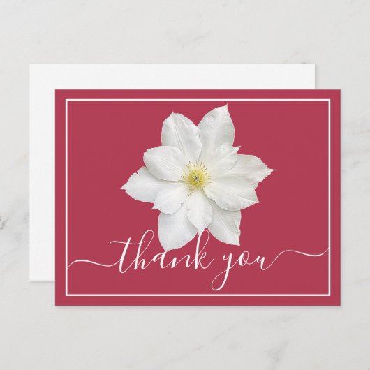 Witte Clematis Bloem Dieprode Achtergrond Dank Je Briefkaart (Voorkant / Achterkant)
