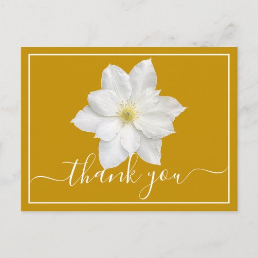 Witte Clematis Bloem Mosterd Achtergrond Dank Je Briefkaart (Voorkant)