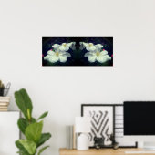Witte Clematis Flowers Spiegel Abstract Poster (Thuiskantoor)