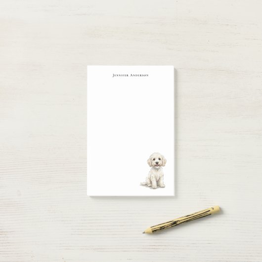 Witte Cockapoo aquarel gepersonaliseerd Post-it® Notes (Op bureau)