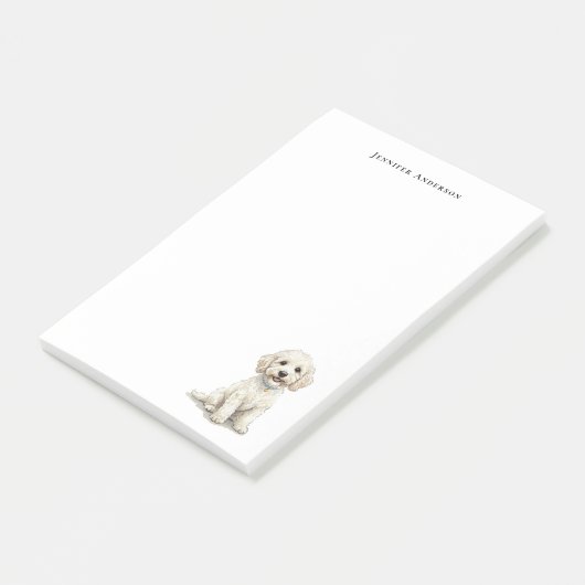 Witte Cockapoo aquarel gepersonaliseerd Post-it® Notes (Schuin)