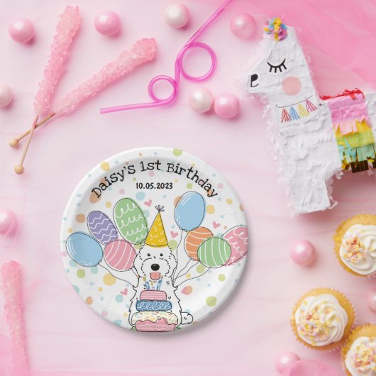 Witte Cockapoo Cavapoo Hond Verjaardag Papieren Bordje (Feest)