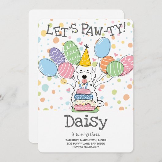 Witte Cockapoo Cavapoo Hond Verjaardagsfeest Kaart (Voorkant / Achterkant)