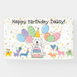 Witte Cockapoo Cavapoo Hond Verjaardagsfeestje Spandoek