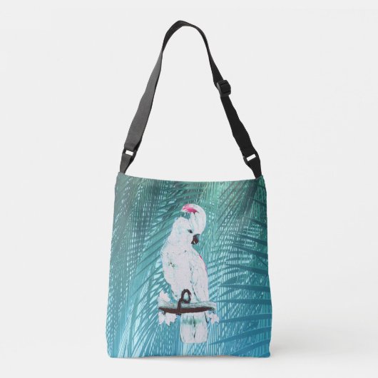 Witte cockatotropische palmbladeren crossbody tas (Achterkant)