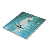 Witte cockatotropische palmbladeren tegeltje (Zijkant)