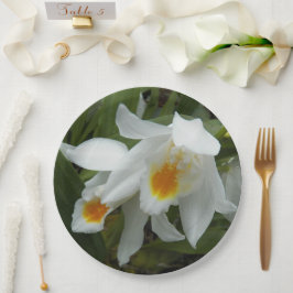 Witte Coelogyne Mooreana Orchids Floral Papieren Bordje