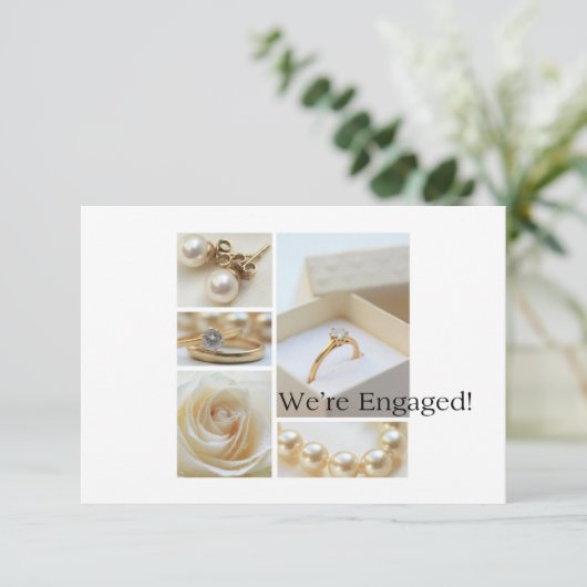 Witte collage verlovingsaankondiging aankondiging (Staand voorkant)