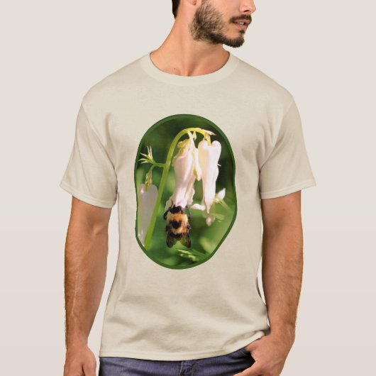 Witte Columbine bloem en broedbijen T-shirt (Voorkant)