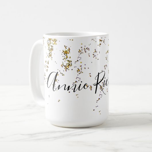 witte combo mok van 15 oz met haar naam & glitter (Voorkant links)