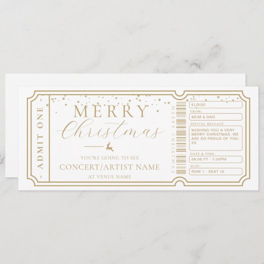 Witte Concert Ticket Gift Voucher Kaart (Voorkant / Achterkant)