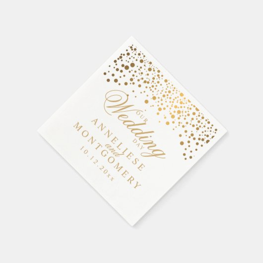 Witte & Confetti gouden Stippen Onze trouwdag Servet (Hoek)