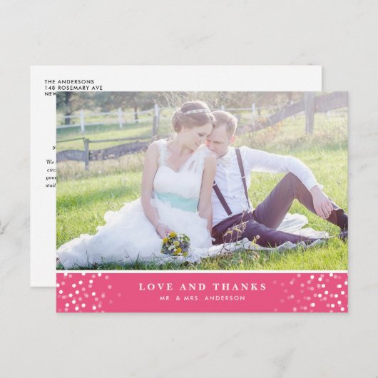 WITTE CONFETTI | PINK WEDDING BEDANKT U BRIEFKAART (Voorkant / Achterkant)