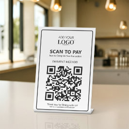 Witte Contactloze Scan Om QR-Code Betalen Logo te  Reclamebord Met Voetstuk