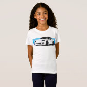 Witte Corvette C6 met blauwe strepen T-shirt (Voorkant volledig)