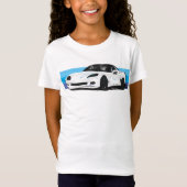 Witte Corvette C6 met blauwe strepen T-shirt (Voorkant)