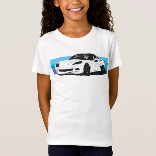 Witte Corvette C6 met blauwe strepen T-shirt (Voorkant)