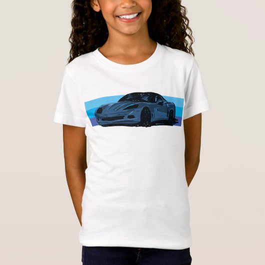 Witte Corvette C6 met blauwe strepen T-shirt (Voorkant)