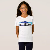 Witte Corvette C7 met blauwe strepen T-shirt (Voorkant volledig)
