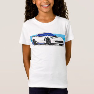 Witte Corvette C7 met blauwe strepen T-shirt