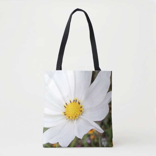 Witte Cosmos Bloem Boodschappentas Tote Bag (Voorkant)