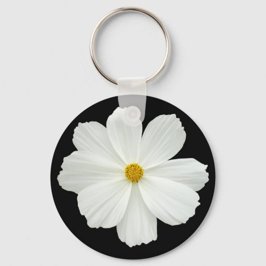 Witte Cosmos Bloem Sleutelhanger (Voorkant)