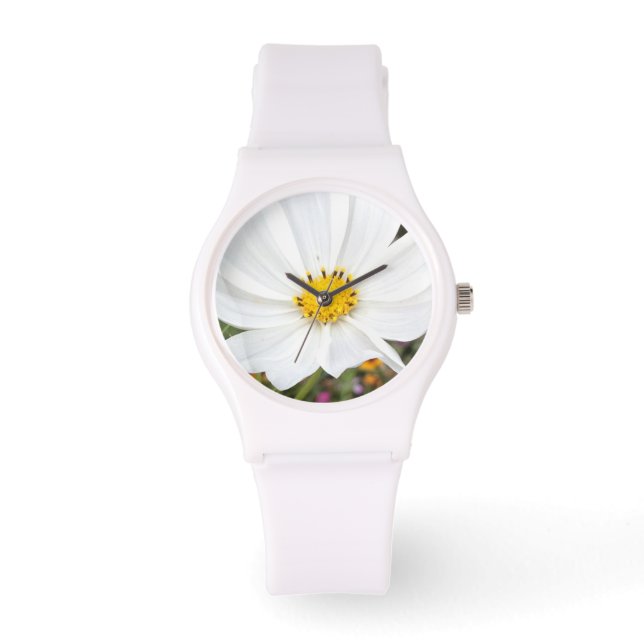 Witte Cosmos Bloem Tuin Dames Horloge (Voorkant)