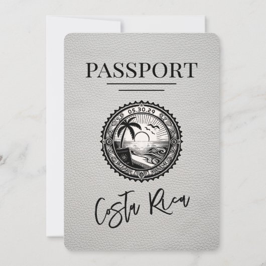 Witte Costa Rica Paspoort Uitnodiging (Achterkant)