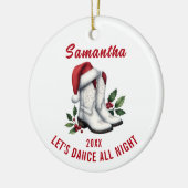 Witte Cowboy Boots Santa Hat Ornament (Links)