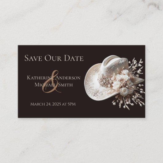 Witte Cowgirl Pet met bloemen bruiloft Visitekaartje (Voorkant)