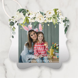 Witte Cream Bloemen Gouden Foto Egg Hunt Pasen Bedankjes Labels