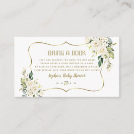 Witte Cream Flowers Gold Baby shower Informatiekaartje
