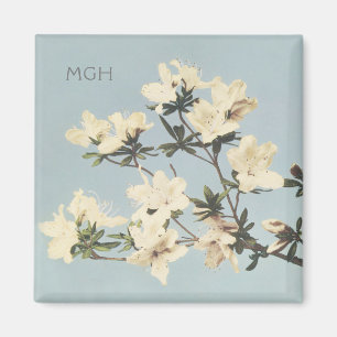 Witte Crème Azalea Bloemen Monogram Magneet Vintag