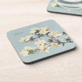 -witte crème Azalea Flowers Monogram Cork Bier Onderzetter (Linkerzijde)