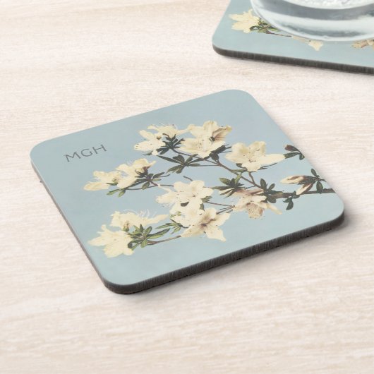 -witte crème Azalea Flowers Monogram Cork Bier Onderzetter (Linkerzijde)