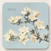 -witte crème Azalea Flowers Monogram Cork Bier Onderzetter (Voorkant)