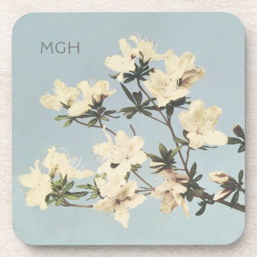-witte crème Azalea Flowers Monogram Cork Bier Onderzetter (Voorkant)