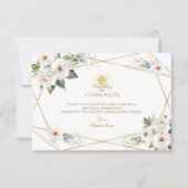 Witte Crème Bloem Goud Meisje Eerste Heilige Commu Bedankkaart (Voorkant)